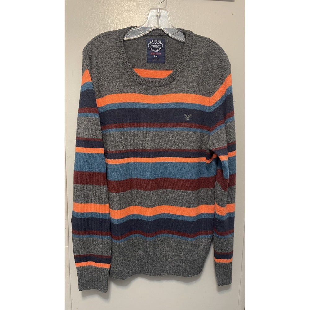 American Eagle Mens Athletic Fit Striped Crewneck Sweater Multicolor Large L